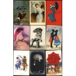 UMBRELLAS album of 157 cards incl. umbrellas, parasols & sunshades etc. incl. comic, fashion, art