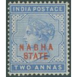 NABHA 1885-1900 overprint in red 2a dull blue with very clear example of '8' for 'S' in state, M,