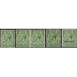 1912-22 Royal Cypher ½d green (SG.351) single without wmk UM, gum crease, a pair with normal wmk,