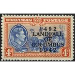 1942 Landfall of Columbus 4d light blue & red-orange, variety 'COIUMBUS' fresh M, SG.168a. (1)