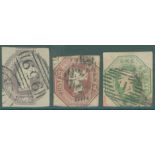 1847-54 Basic set of three, 6d dull lilac FU, 10d & 1s Av U - faults, SG.54/59. (3)