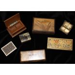 STAMP BOXES group of various wooden & metal stamp boxes with Chinese Pewter top, Arts & Crafts, fine