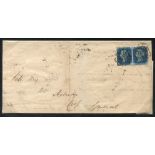 1841 July cover to Axbridge, Somerset, franked Pl.2 RI-RJ pair with good to large margins, tied