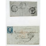1854-61 selection of EL's, franked single & pairs 20c Imperf Napoleon bearing a variety of cancels