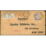 1911 envelope registered to New York with a 5s (SG.45), cancelled KINGSTON JAMAICA REGISTERED MY.8.