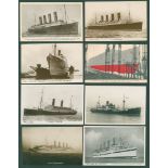 SHIPPING range of cards (46) written up on leaves with good RP's of Lusitania, Mauretania, HMS Moors