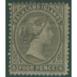 1878-79 no wmk 4d grey black M/o.g. slightly discoloured as usual. Rare. SG.2. Cat. £1400.