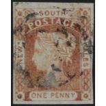 1852 thick vertically laid bluish paper 1d orange brown (SG.49), four good margins, used with