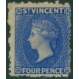 1881 Wmk small star 4d bright blue part o.g. (small central gum stain) centred to left, good fresh