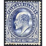 1904-12 2½d deep blue M, small tone spot at base. SG.46d. Cat. £275. (1)