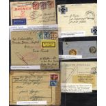 POSTAL HISTORY 50+ items from pre-stamp to 1950's, better noted incl. Catapult covers, Military/