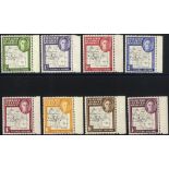 1948 Thin Map 'dot in T' variety set of eight UM marginals, SG.G9b/16a. (8) Cat. £252