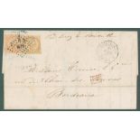 INDO-CHINA 1867 cover to Bordeaux franked general Colonies 10c bistre & 40c vermilion tied 'CCH'