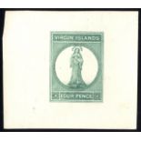 1867-70 4d Engraved Die proof in green on card (52 x 45mm), fine & very scarce in this large format,