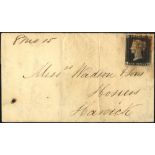 1840 Aug fragile cover from North Shields to Hawick, franked penny black Pl.2 AH, four good margins,