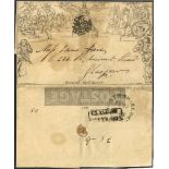 1843 One Penny Letter Sheet Stereo A81 sent from North Shields to Glasgow, cancelled by a black