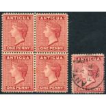 1884-87 CCA 1d rose, fine M block of four, upper left stamp has small stain on Queen's neck (SG.26),