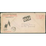 1942 censored envelope from Columbus, Ohio to Bridgetown, on arrival paid 1d dues applied, tied '