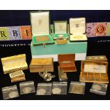 STAMP BOXES group of various wooden & metal stamp boxes of various styles & sizes, with 1, 2, 3,