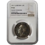 1911 proof halfcrown, practically FDC with beautiful rich tone. In an NGC slab, graded PF62.