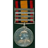 Queen's South Africa Medal, clasps Talana, Defense of Ladysmith, Transvaal & O.F.S to 3823 Pte. T.