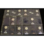 2019 set of 50p coins (10), all UNC & housed on changechecker cards (includes 2019 Kew Gardens)