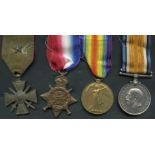 Group of four - all loose un-mounted, 1914 Star Trio, plus French Medal 'Croix De Guerre' 1914-16