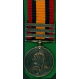 Queen's South Africa Medal, clasps Relief of Kimberley, Paardberg & Driefontein to 3845 Pte. A.