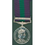 General Service Medal Eliz II, clasp Malaya to 22995077 Spr. D. Beardmore, R.E (Royal Engineers)