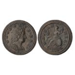 1719 halfpenny, second issue, EF and rare in this high grade. S3660.