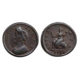 1739 farthing, GVF/VF, attractive. S3720