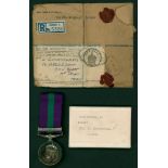 General Service Medal, Geo VI clasp Palestine to 408611 Tpr. J.Cunningham 11-H in named box of issue