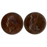 1827 halfpenny, choice and practically uncirculated with a trace of lustre. S3824