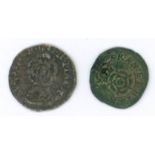 Halfgroat, mm castle, Tower 1a, fine, and rose farthing VF. (2)