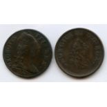 Ireland - 1781 & 1805 halfpennies, VF, the second a little better. Catalogue values £160 & £85