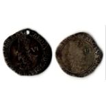Sixpences (2), mm anchor (1638-9) with lace collar and protruding jaw/beard, GVF toned but holed,