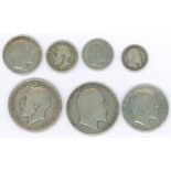 1906 halfcrown, 1907 florin (bad scratch), 1902 shilling VF, 1902 sixpence and 1903 threepence, plus