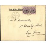 1893 (30 Mar) Burmester OHMS (deleted) envelope (with contents) to Cape Town, bearing 1891 1d