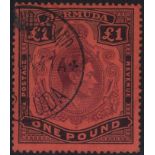 1938-53 £1 purple & black/red, variety 'ER' joined row 1/2, VFU with Ireland Island c.d.s, small