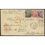 1878 (5 Sep) envelope to Switzerland, marked 'via England,' bearing Cape ½d, 1d & 6d, cancelled by