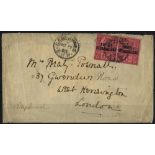 1893 (17 Nov) double rate envelope to London, bearing 1891 6d pair sharing 'GABERONES/B.P.P' c.d.s