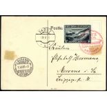 1931 Lausanne flight - Liechtenstein acceptance card to Meerane, franked 1fr Zeppelin, tied red