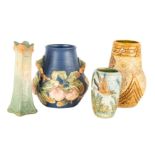 (4) Roseville & Weller Art Pottery Vases