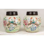 Pair of 18th Century Famille Rose Ginger Jars