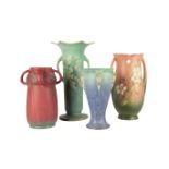 (4) Large Roseville Vases