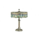 Reverse Painted Panel Lamp with Water Lilies