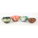 (4) Roseville Art Glass Pottery Hanging Planters