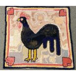 Hooked Rug with Rooster and Hearts