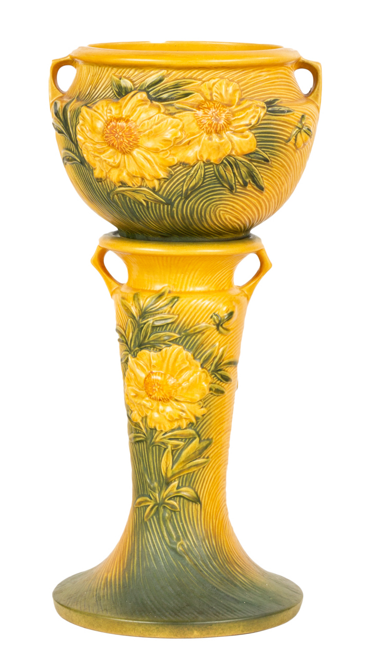 Roseville Pottery Peony Jardiniere and Pedestal