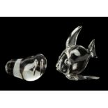 Steuben Large Tropical Fish & Walrus with Sterling Silver Tusks